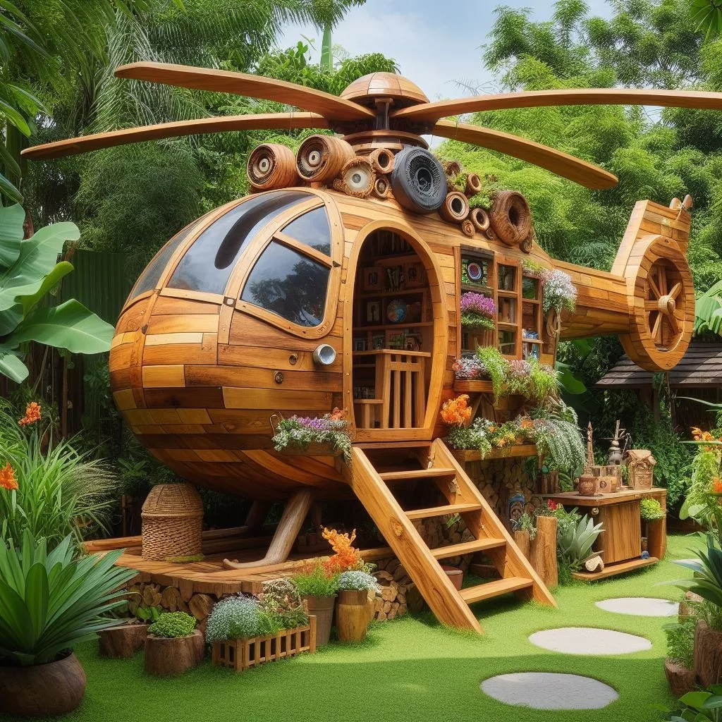 Elevate Playtime Adventures: Wooden Helicopter Playhouse Designs