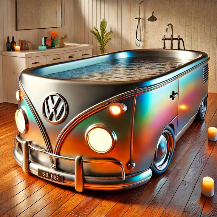 Retro Relaxation: Volkswagen Bus Shaped Bathtub for a Unique Soak