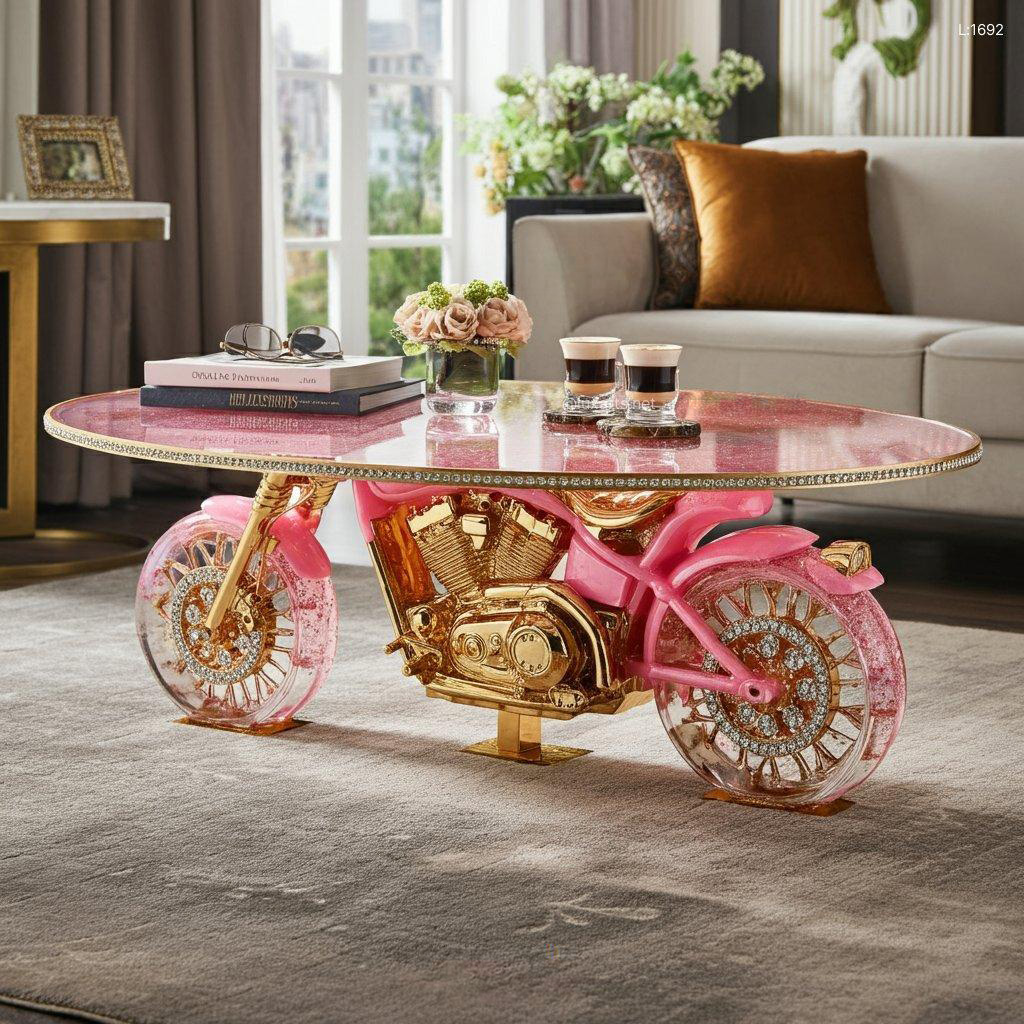 Rev Up Your Space with the Motorcycle Epoxy Coffee Table