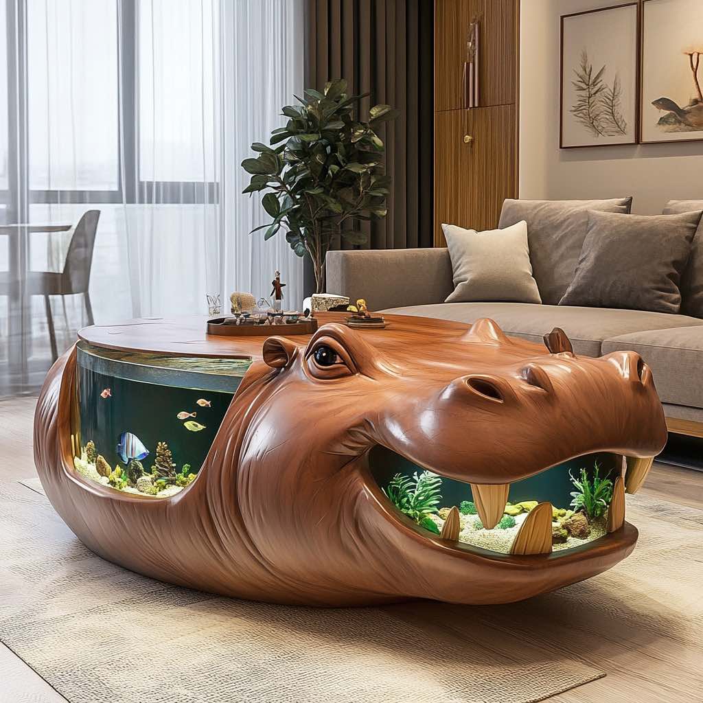 Hippo Aquarium Coffee Tables: Unique Living Room Centerpieces