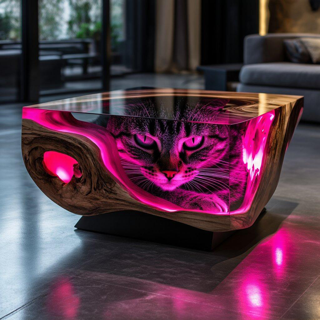 Whiskered Elegance: The Cat Epoxy Coffee Table