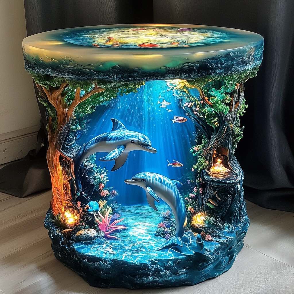 Oceanic Elegance: The Dolphin Themed Side Table