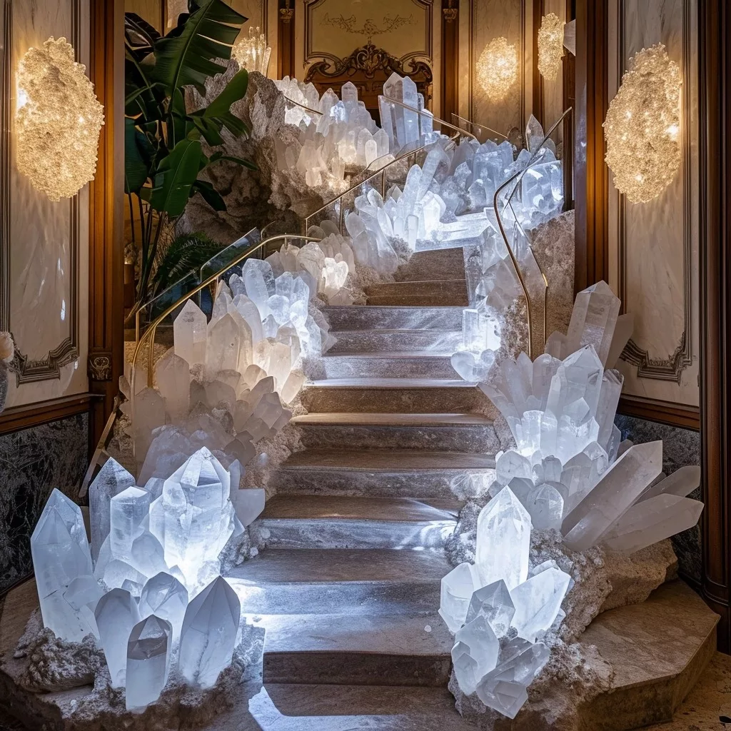 Glistening Elegance: Ascend in Luxury with a Stairwell Made of Crystals