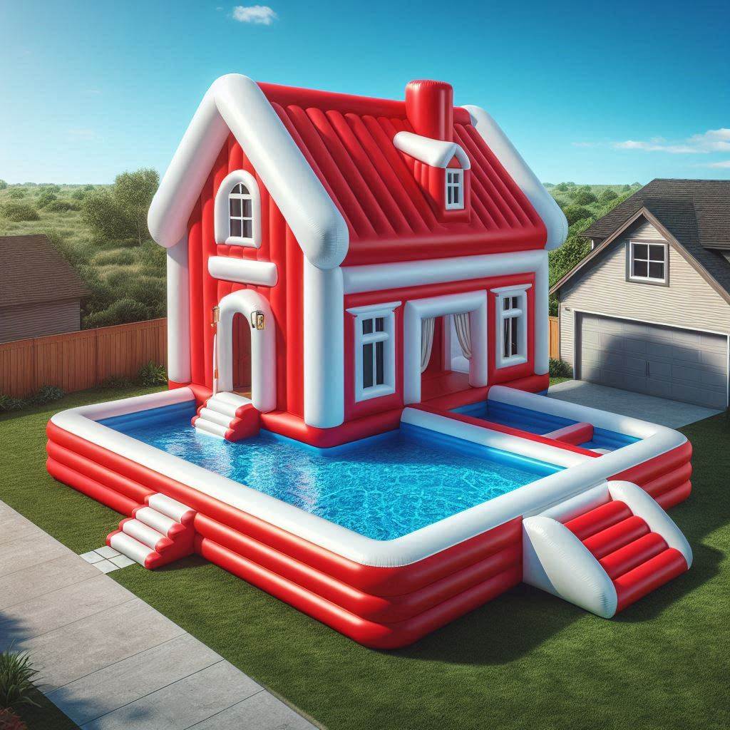 Inflatable House Pools with Water Slides and Detachable Components ...